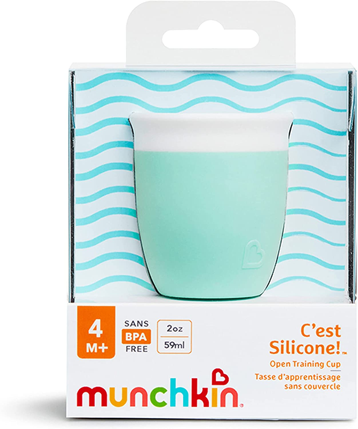 Munchkin C'est Silicone! Copo de treinamento aberto para bebês e crianças de 4 meses ou mais, 2 onças, coral, menta