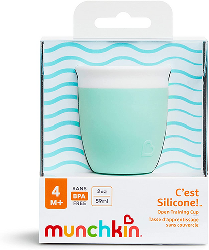 Munchkin C'est Silicone! Copo de treinamento aberto para bebês e crianças de 4 meses ou mais, 2 onças, coral, menta