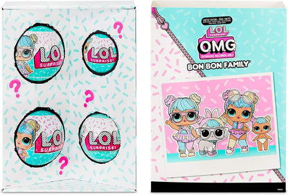 Familia LOL Surprise OMG Bon Bon con más de 45 sorpresas que incluyen Candylicious OMG Doll, Bon Bon, Bling Bon Bon, Lil Bon Bon, Hop Hop, accesorios y juego plegable 