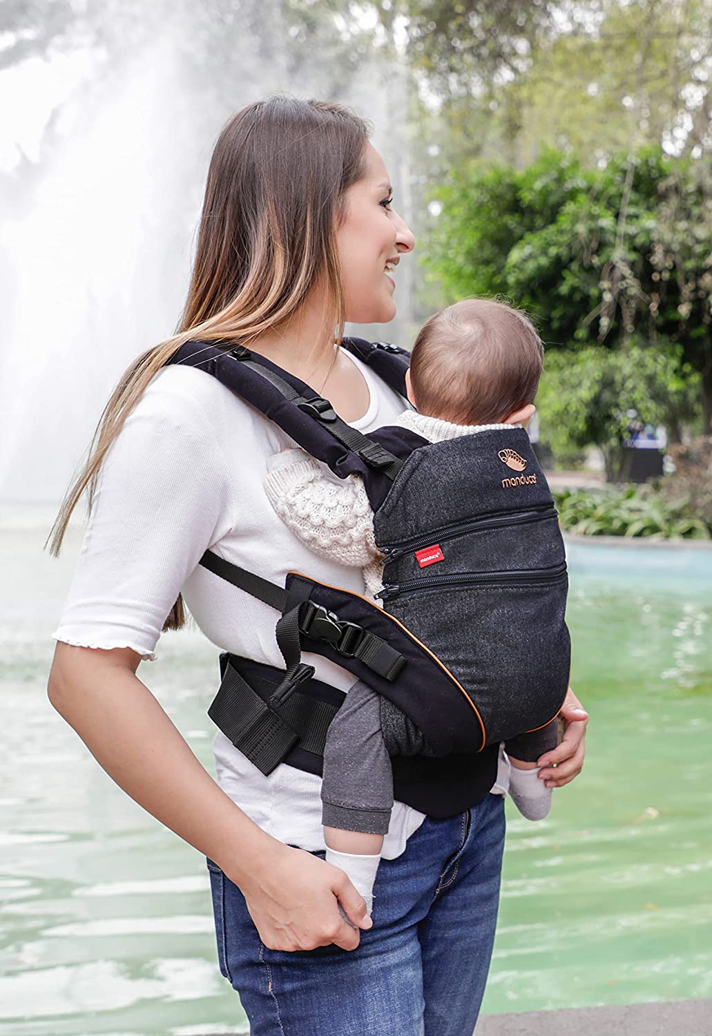 Manduca XT Baby Carrier > All in One < Baby Carrier com Assento Ajustável, Recém-nascido a Criança, 3 Posições (Frente, Quadril e Traseira), Sem Inserção Infantil Necessária, Algodão Orgânico (XT Cotton/denimblack-Toffee)