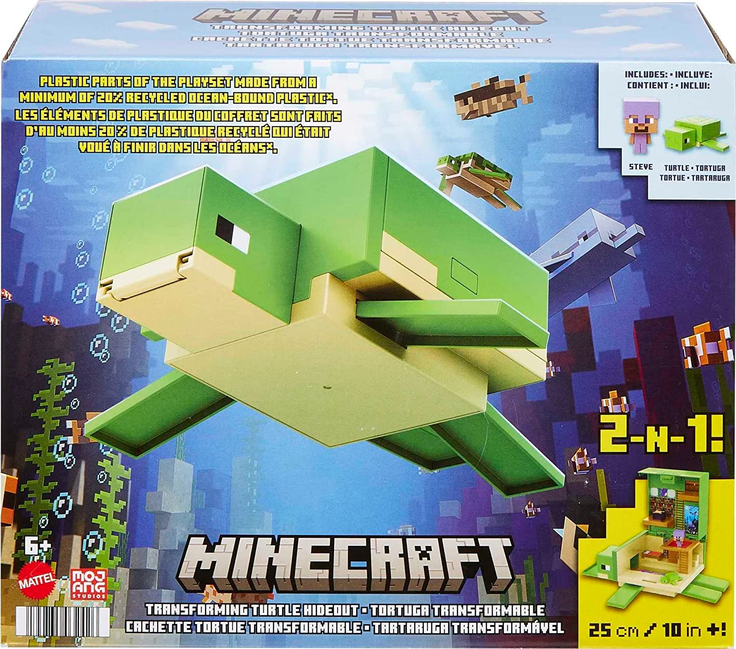 Minecraft Transformando Esconderijo de Tartaruga, Autêntico Jogo de Vídeo  Pixelado, Eletrônico, Brinquedo de Ação para Criar, Explorar e Sobreviver,  Steve, Tartaruga, Presente Colecionável para fãs com 6 anos ou mais em  Promoção