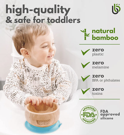 bamboo bamboo de Sucção Tigela para Bebê - de Bambu de Colher e Tigela Conjunto com Ventosa de Silicone Removível para Crianças | 350ml | Não Tóxico | Legal ao toque | Ideal para Baby-Led Weaning