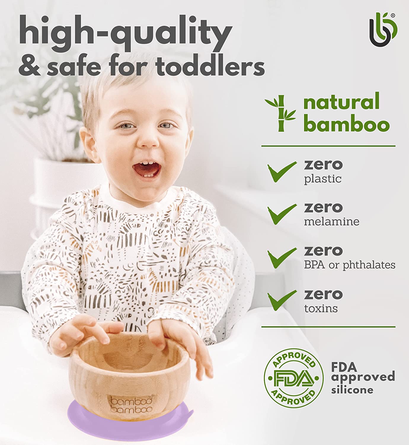 bamboo bamboo de Sucção Tigela para Bebê de Bambu de Colher e Tigela Conjunto com Ventosa de Silicone Removível para Crianças | 350ml | Não Tóxico | Legal ao toque | Ideal para Baby-Led Weaning