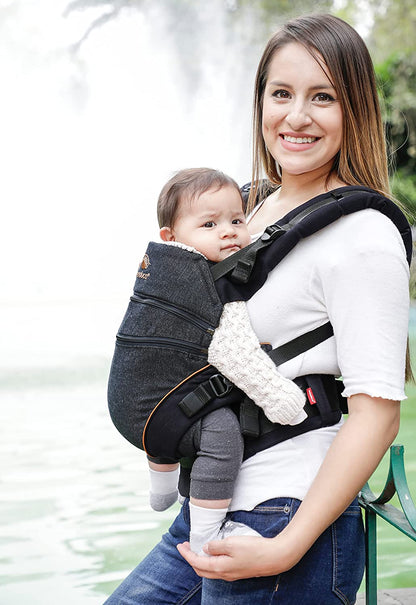 Manduca XT Baby Carrier > All in One < Baby Carrier com Assento Ajustável, Recém-nascido a Criança, 3 Posições (Frente, Quadril e Traseira), Sem Inserção Infantil Necessária, Algodão Orgânico (XT Cotton/denimblack-Toffee)