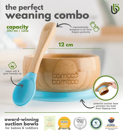 bamboo bamboo de Sucção Tigela para Bebê - de Bambu de Colher e Tigela Conjunto com Ventosa de Silicone Removível para Crianças | 350ml | Não Tóxico | Legal ao toque | Ideal para Baby-Led Weaning