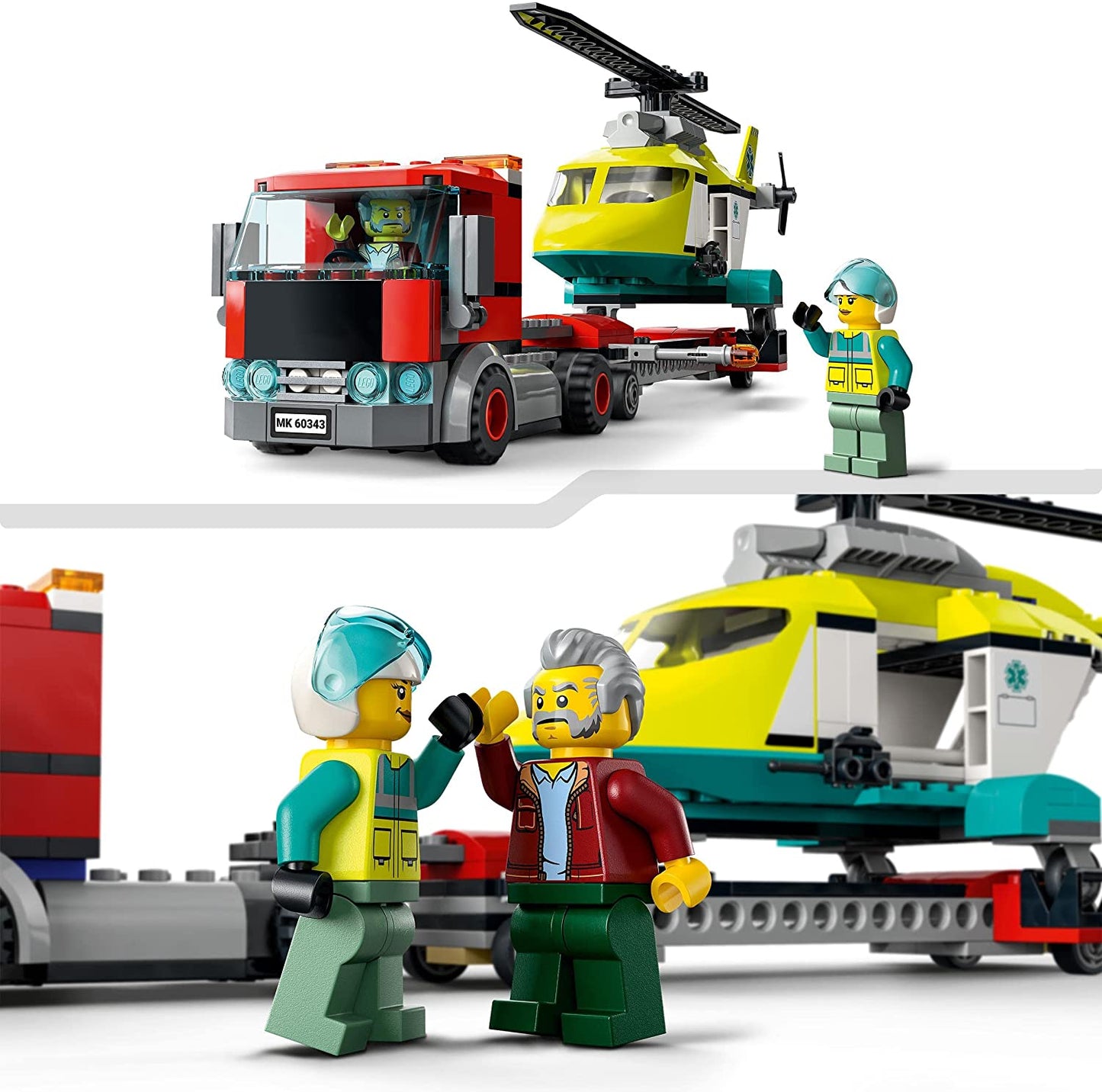 LEGO 60343 City Camión de Transporte y Helicóptero de Rescate para Vehículos Grandes