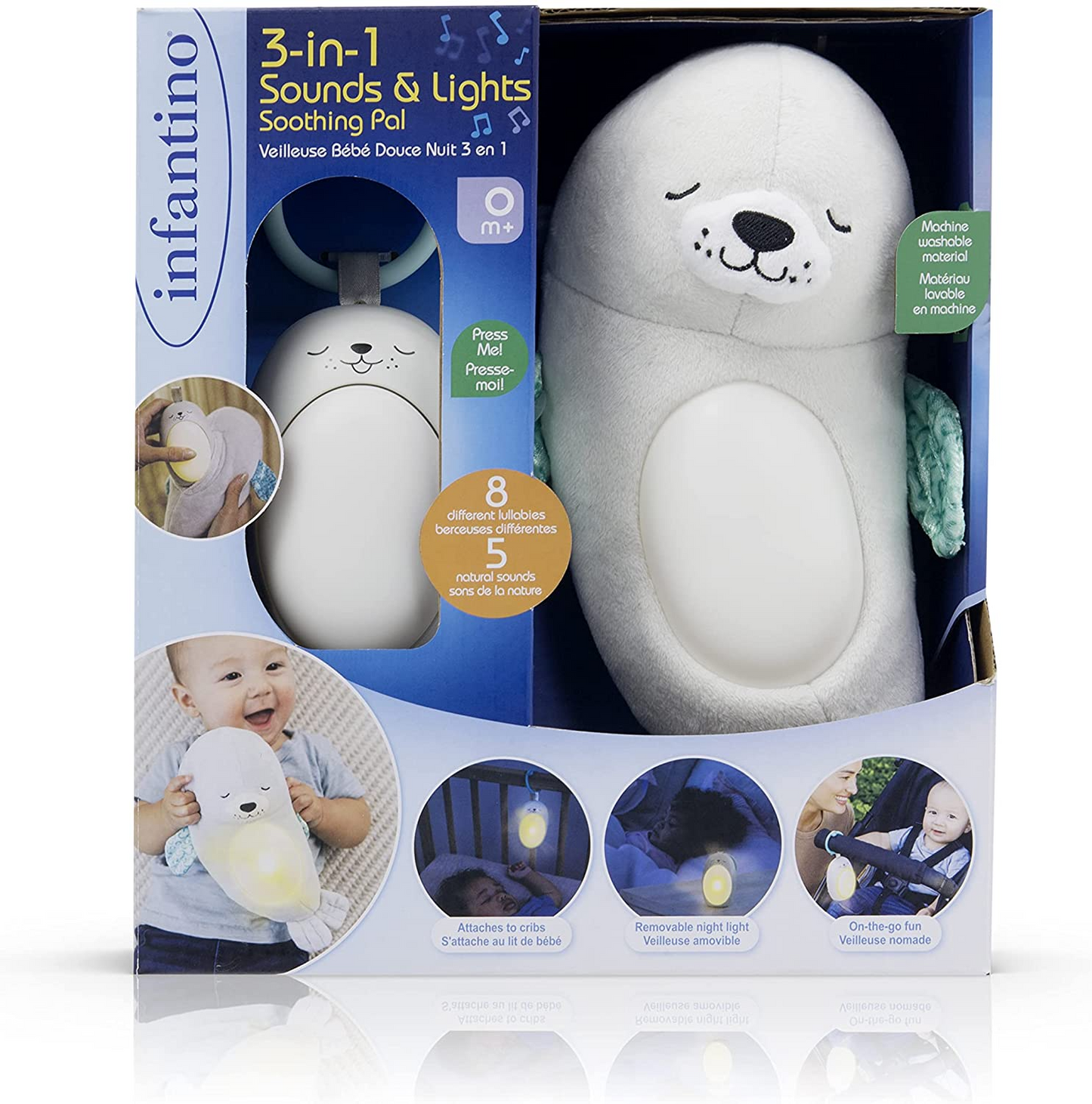 Infantino Sweet Dreams Sound & Light Soother™, pelúcia fofinha com luz noturna, melodias, 0M+