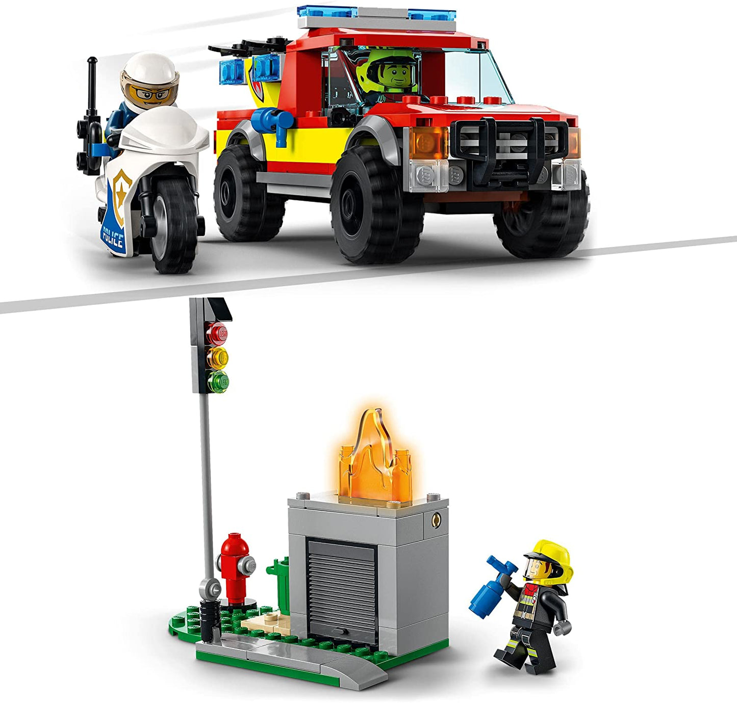 LEGO 60319 City Resgate de Bombeiros e Perseguição Policial com Caminhão, Carro e Moto