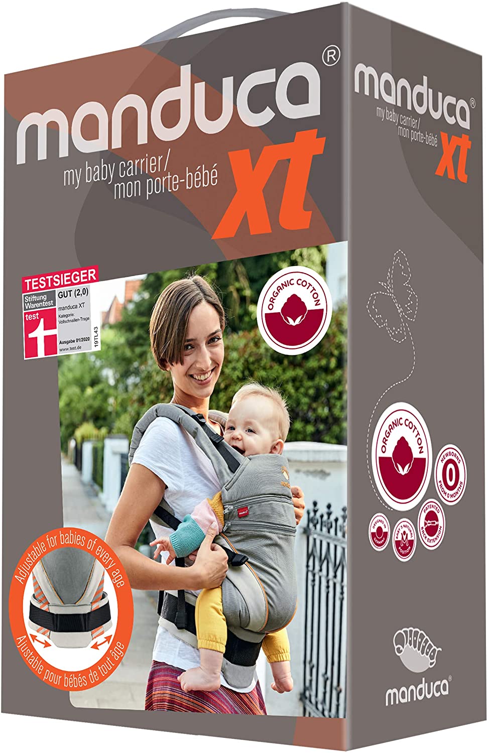 Manduca XT Baby Carrier > All in One < Baby Carrier com Assento Ajustável, Recém-nascido a Criança, 3 Posições (Frente, Quadril e Traseira), Sem Inserção Infantil Necessária, Algodão Orgânico (XT Cotton/denimblack-Toffee)