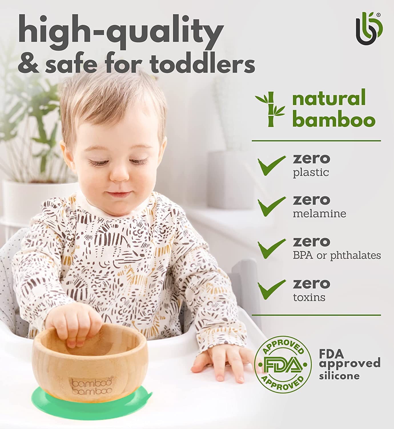 bamboo bamboo de Sucção Tigela para Bebê de Bambu Conjunto de Colher e com Tigela Ventosa de Silicone Removível para Crianças | 350ml | Não Tóxico | Legal ao toque | Ideal para Baby-Led