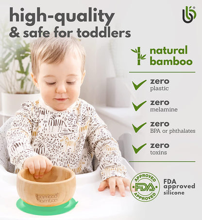 bamboo bamboo de Sucção Tigela para Bebê de Bambu Conjunto de Colher e com Tigela Ventosa de Silicone Removível para Crianças | 350ml | Não Tóxico | Legal ao toque | Ideal para Baby-Led