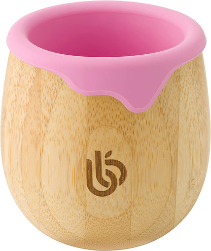 bamboo bamboo Infantil Copo para Crianças – Copo de Bambu 150ml para Bebê com Forro de Silicone | Taça de transição com canudinho | Copo Lanche | Ideal para Baby-Led Weaning | Promove habilidades motoras orais e de bebida (Rosa)