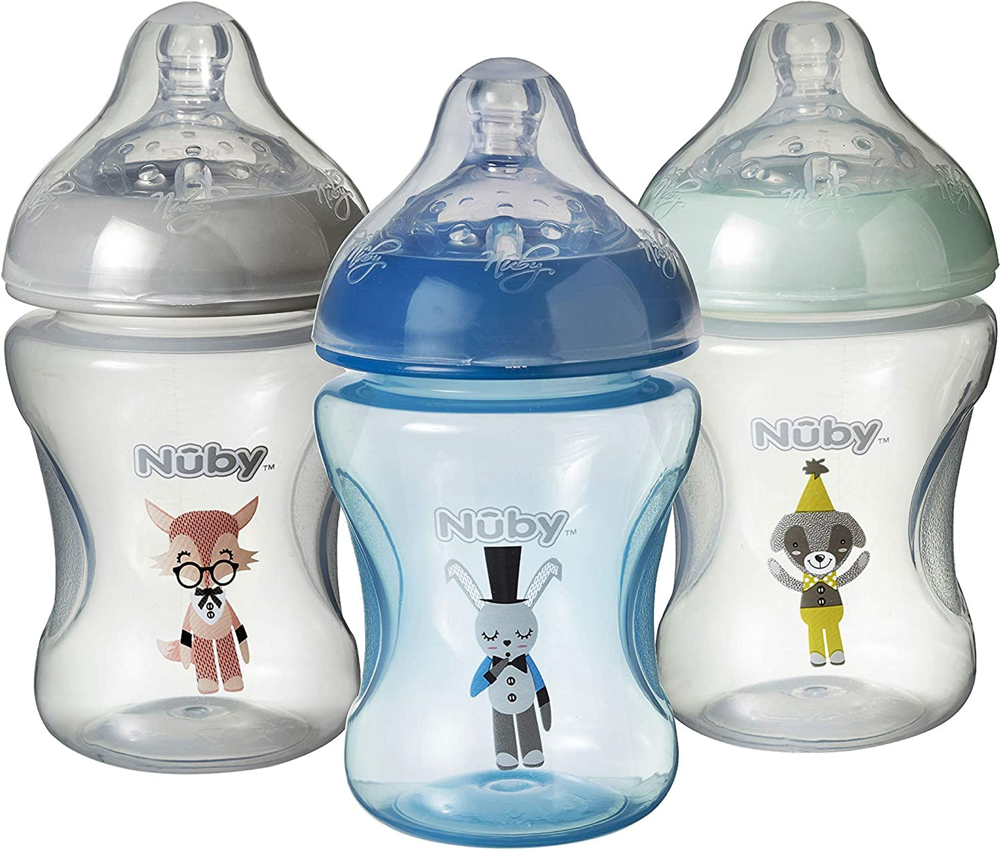 Nuby Biberones Decorados Anticólicos Easy Latch 3x 240ml + 1 Chupete Decorado AZUL