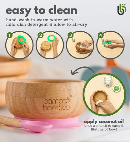 bamboo bamboo de Sucção Tigela para Bebê Bambu Colher e Tigela Conjunto com Ventosa de Silicone Removível 350ml