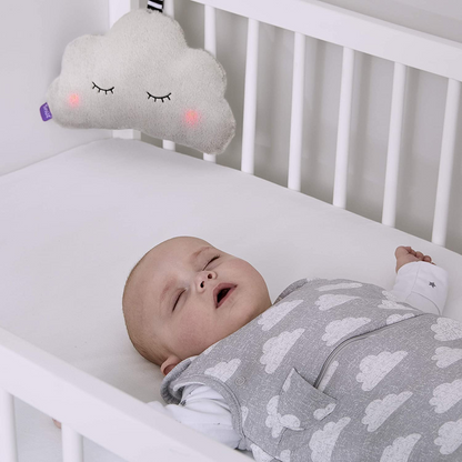 SnüzCloud Auxiliar de sono para bebês com 4 sons suaves e 2 opções de luz suave – toque macio e macio – portátil e elegante