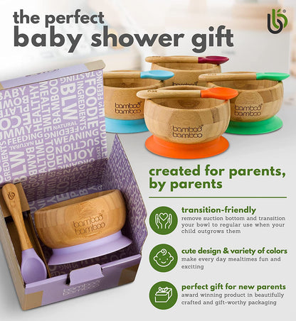 bamboo bamboo de Sucção Tigela para Bebê de Bambu de Colher e Tigela Conjunto com Ventosa de Silicone Removível para Crianças | 350ml | Não Tóxico | Legal ao toque | Ideal para Baby-Led Weaning