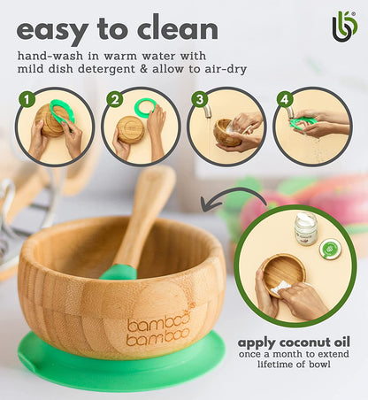 bamboo bamboo de Sucção Tigela para Bebê de Bambu Conjunto de Colher e com Tigela Ventosa de Silicone Removível para Crianças | 350ml | Não Tóxico | Legal ao toque | Ideal para Baby-Led