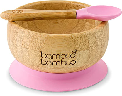 bamboo bamboo de Sucção Tigela para Bebê Bambu Colher e Tigela Conjunto com Ventosa de Silicone Removível 350ml