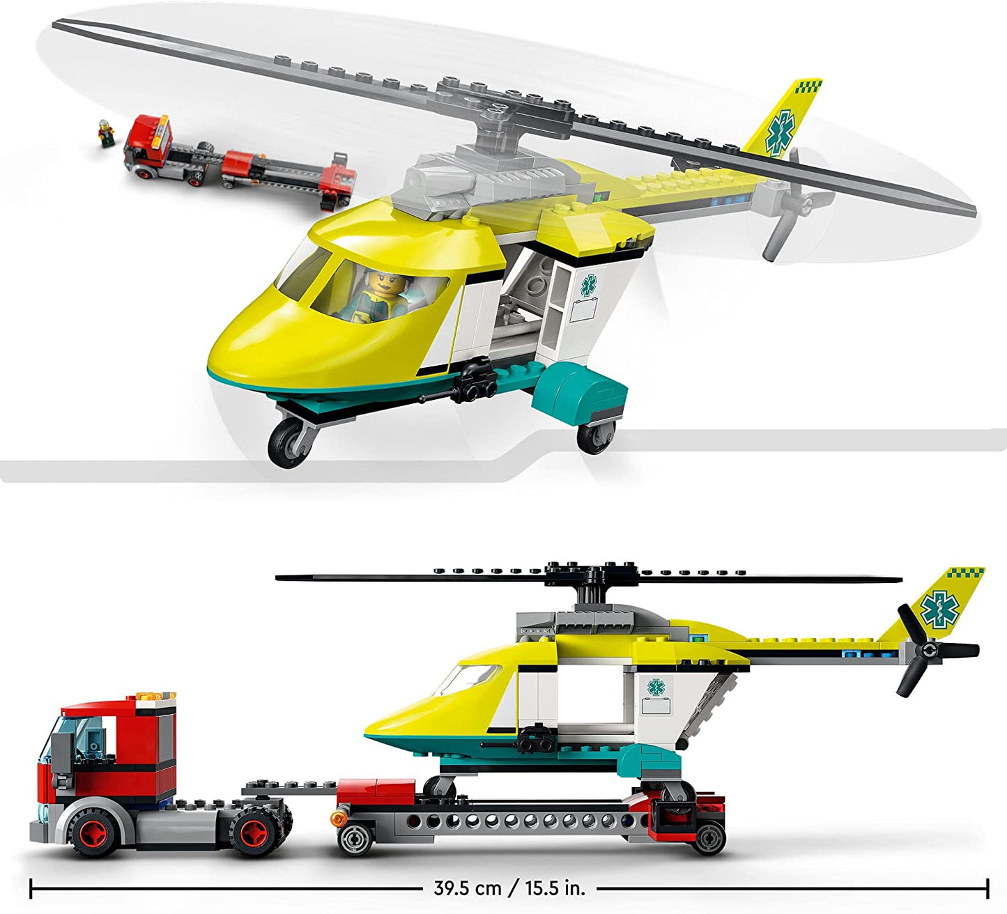 LEGO 60343 City Camión de Transporte y Helicóptero de Rescate para Vehículos Grandes