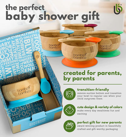 bamboo bamboo de Sucção Tigela para Bebê - de Bambu de Colher e Tigela Conjunto com Ventosa de Silicone Removível para Crianças | 350ml | Não Tóxico | Legal ao toque | Ideal para Baby-Led Weaning