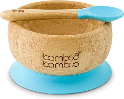 bamboo bamboo de Sucção Tigela para Bebê - de Bambu de Colher e Tigela Conjunto com Ventosa de Silicone Removível para Crianças | 350ml | Não Tóxico | Legal ao toque | Ideal para Baby-Led Weaning