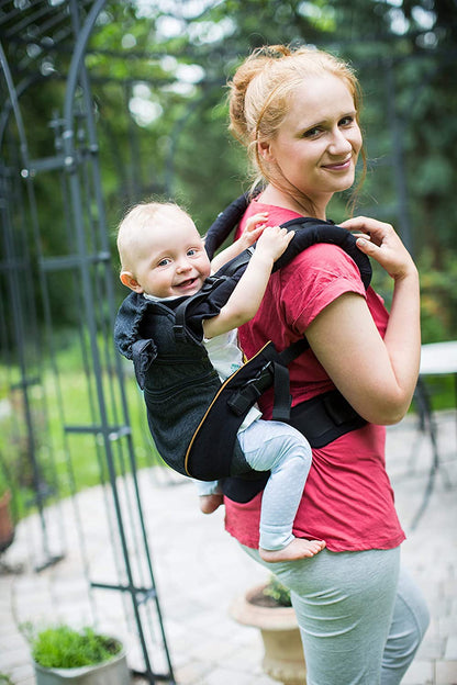 Manduca XT Baby Carrier > All in One < Baby Carrier com Assento Ajustável, Recém-nascido a Criança, 3 Posições (Frente, Quadril e Traseira), Sem Inserção Infantil Necessária, Algodão Orgânico (XT Cotton/denimblack-Toffee)