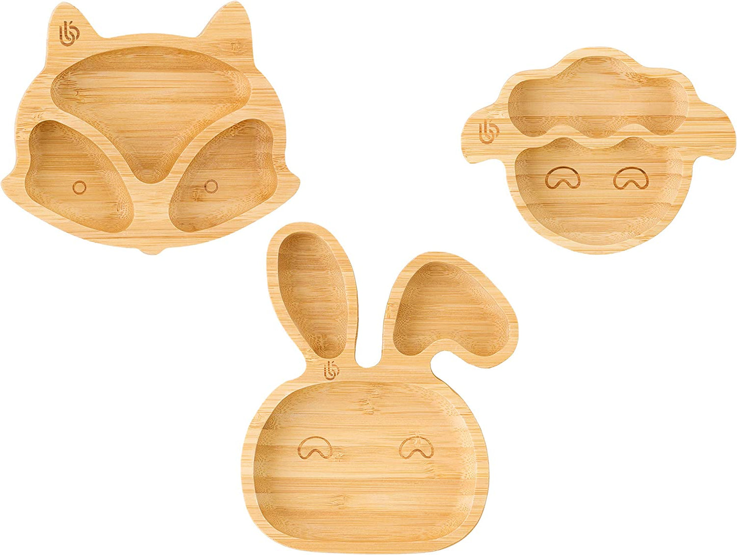 bamboo bamboo Bebês para Prato – Prato de Bambu para Bebês | Não Tóxico | Legal ao toque | Ideal para Baby-Led Weaning (Trio de Fox, Bunny, Lamb Plates)