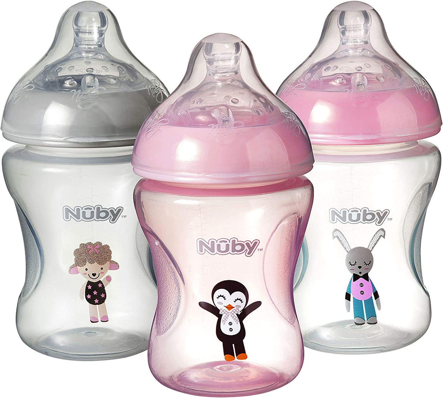 Nuby Easy Latch Mamadeiras Decoradas Anti-Cólicas 3x 240ml + 1 Chupeta Decorada PINK