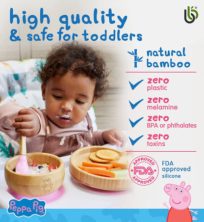 Peppa Pig para Bebê de Sucção Tigela – de Bambu Bebê com Ventosa de Silicone Removível de Tigela e Colher para Conjunto para Crianças| 350ml | Não Tóxico | Legal ao toque | Ideal para Baby-Led Weaning (Peppa Pig)