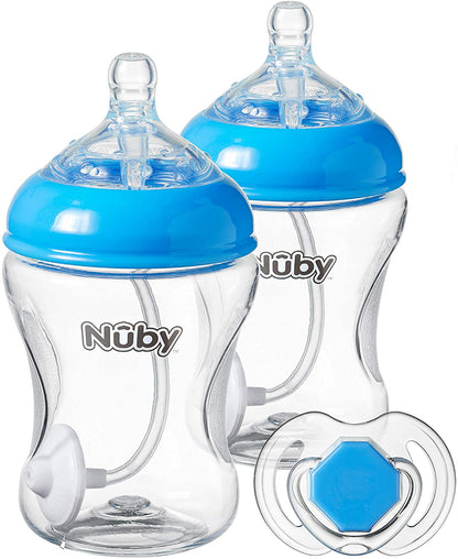 Nuby Kit 2 Biberones 270ml y Chupete Anticólicos y Antirreflujo