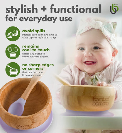 bamboo bamboo de Sucção Tigela para Bebê de Bambu de Colher e Tigela Conjunto com Ventosa de Silicone Removível para Crianças | 350ml | Não Tóxico | Legal ao toque | Ideal para Baby-Led Weaning