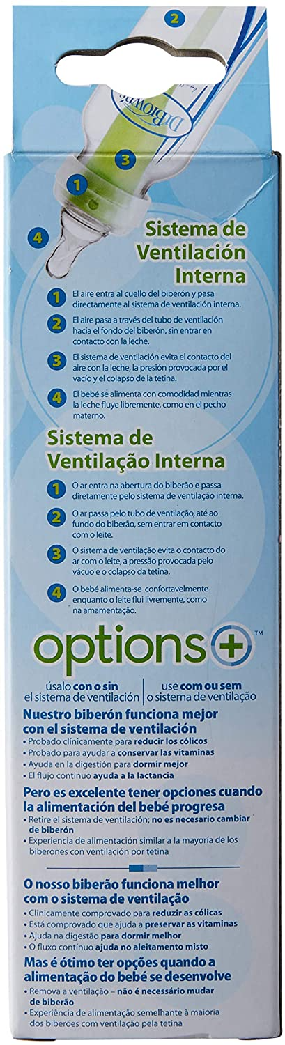 Dr. Brown's Opções+ Mamadeira anti-cólica, gargalo estreito, 120ml, 1 pacote