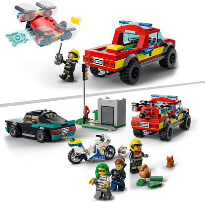 LEGO 60319 City Resgate de Bombeiros e Perseguição Policial com Caminhão, Carro e Moto