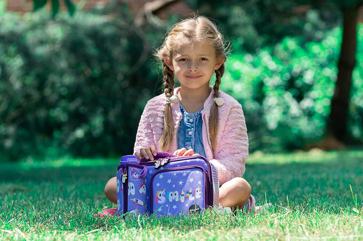 Fringoo - de grande capacidade crianças de almoço quadrado para Saco| Pequena bolsa legal lancheira para crianças | Perfeito como lancheira escolar para Meninas - Sorria