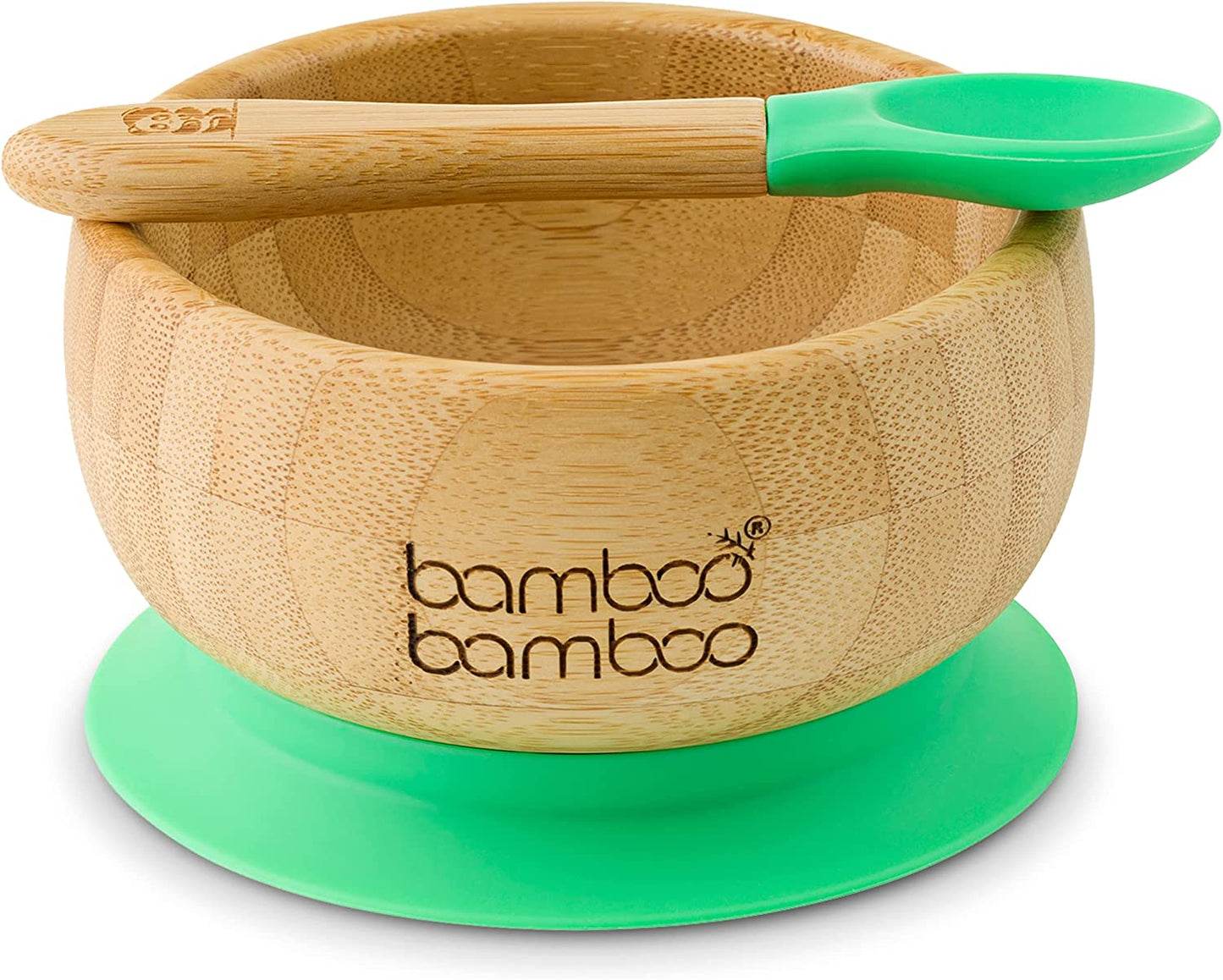 bamboo bamboo de Sucção Tigela para Bebê de Bambu Conjunto de Colher e com Tigela Ventosa de Silicone Removível para Crianças | 350ml | Não Tóxico | Legal ao toque | Ideal para Baby-Led