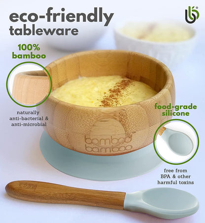 bamboo bamboo de Sucção Tigela para Bebê de Bambu de Colher e Tigela Conjunto com Ventosa de Silicone Removível para Crianças | 350ml | Não Tóxico | Legal ao toque | Ideal para Baby-Led Weaning