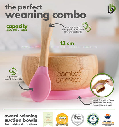 bamboo bamboo de Sucção Tigela para Bebê Bambu Colher e Tigela Conjunto com Ventosa de Silicone Removível 350ml