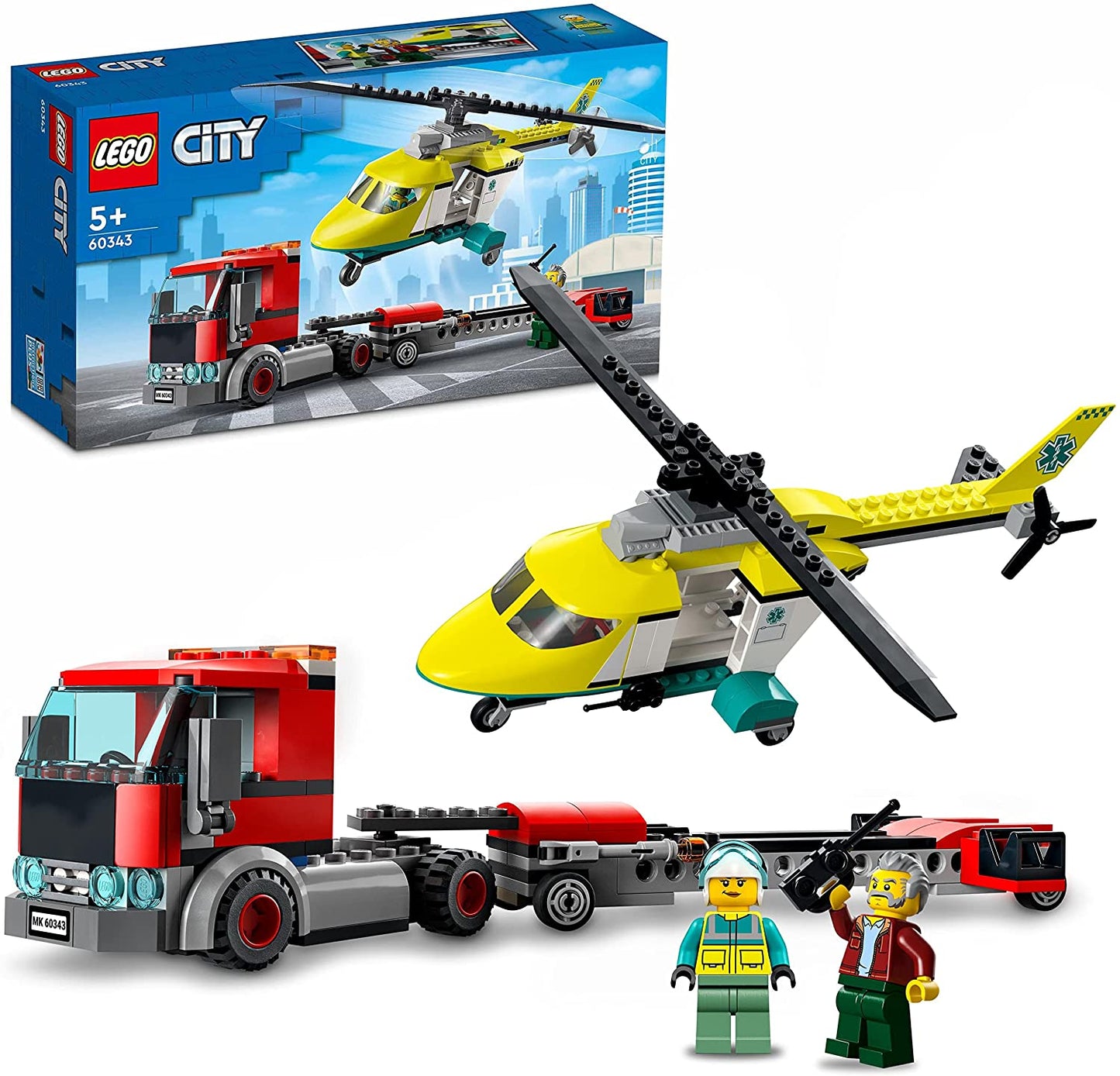 LEGO 60343 City Camión de Transporte y Helicóptero de Rescate para Vehículos Grandes