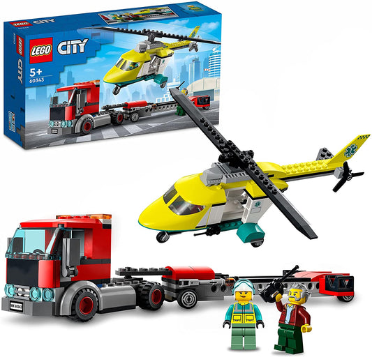 LEGO 60343 City Camión de Transporte y Helicóptero de Rescate para Vehículos Grandes