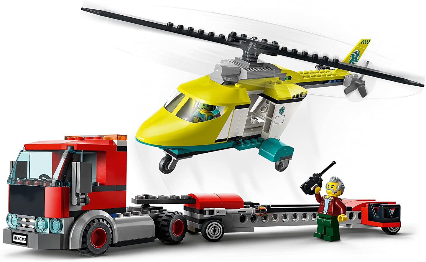 LEGO 60343 City Camión de Transporte y Helicóptero de Rescate para Vehículos Grandes