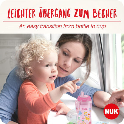 NUK Kiddy Cup Night - Botella con vaso para sorber que brilla en la oscuridad | 12 meses+