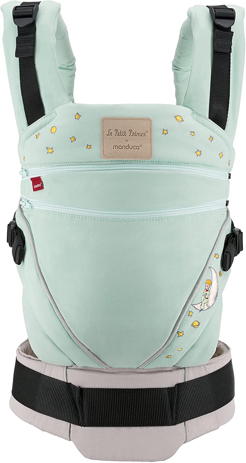 manduca XT Carrier > < Mochila ergonômica para bebês, assento ajustável, 3 posições, algodão orgânico, adequado para recém-nascidos e crianças pequenas (Le Petit Prince® by manduca® XT, Mone)