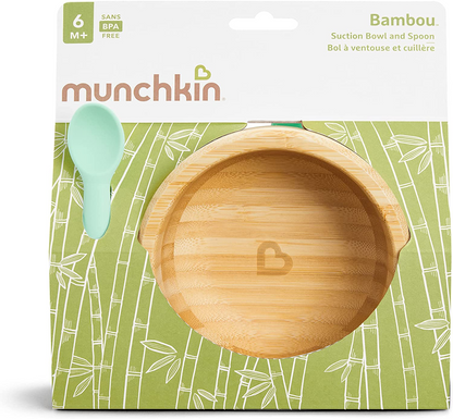 Munchkin® Bambou™ Tigela de sucção e colher de silicone para bebês e crianças pequenas, bambu não tóxico