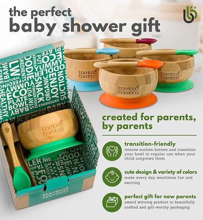 bamboo bamboo de Sucção Tigela para Bebê de Bambu Conjunto de Colher e com Tigela Ventosa de Silicone Removível para Crianças | 350ml | Não Tóxico | Legal ao toque | Ideal para Baby-Led