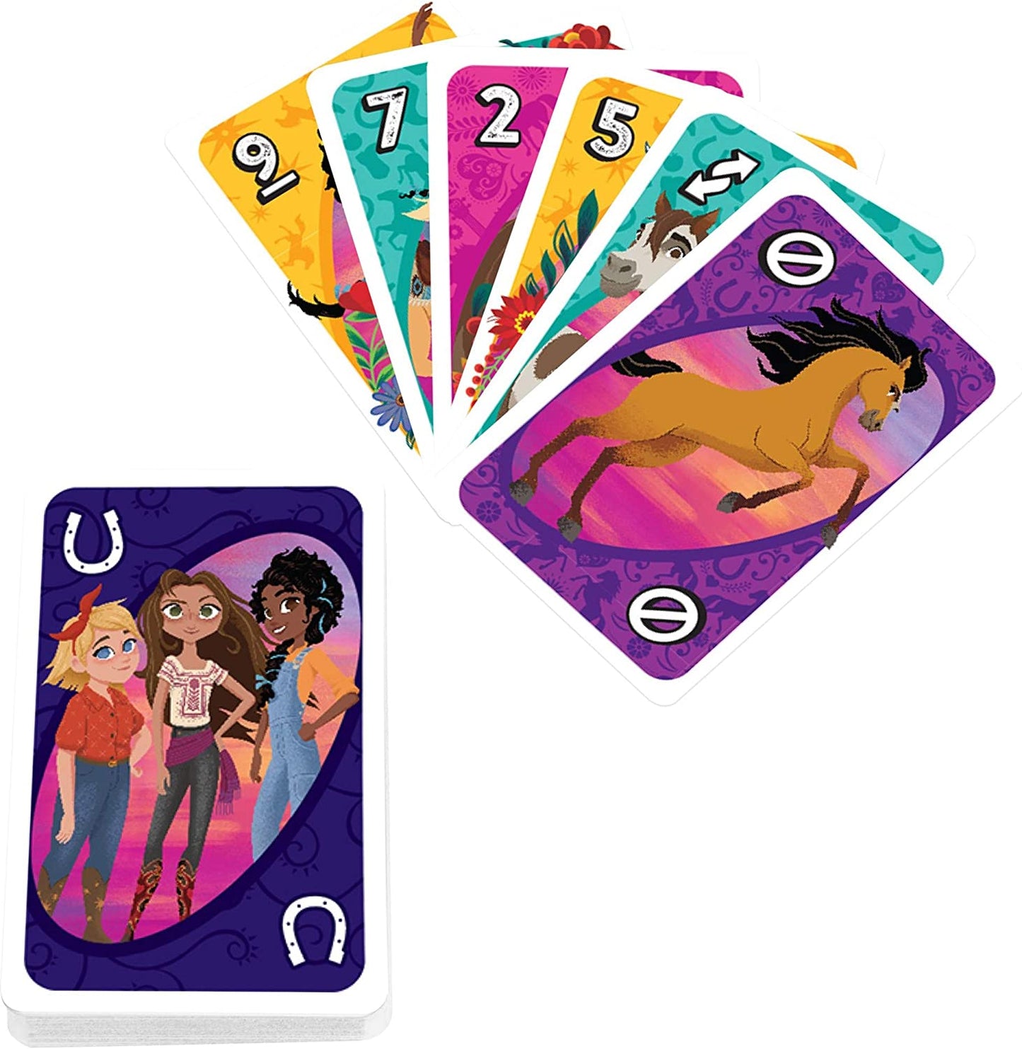 Mattel Games Uno DreamWorks Spirit Untamed Matching Card Game para crianças de 7 anos e acima GXD73