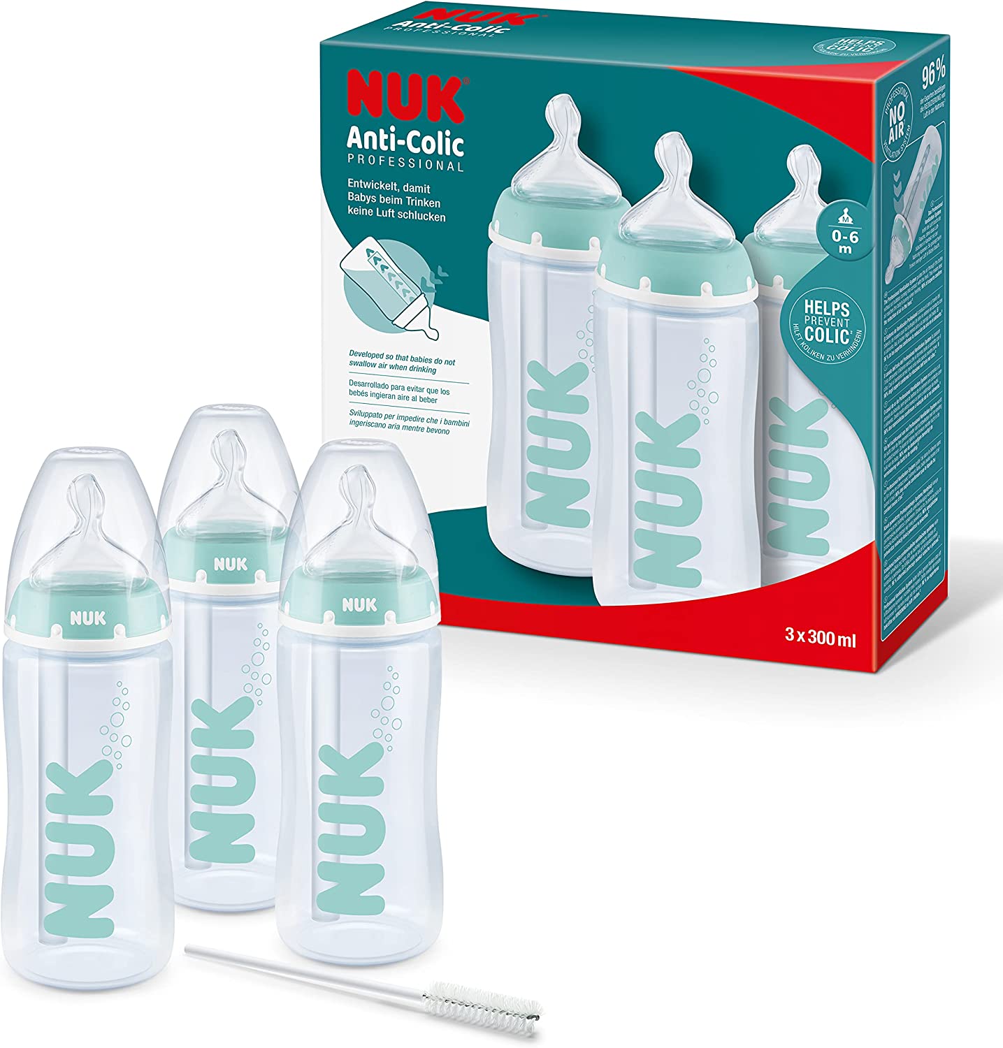 NUK First Choice+ Kit Biberón Profesional Anticólicos con Control de Temperatura 0-6 meses 3x 300ml