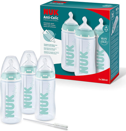 NUK First Choice+ Kit Biberón Profesional Anticólicos con Control de Temperatura 0-6 meses 3x 300ml