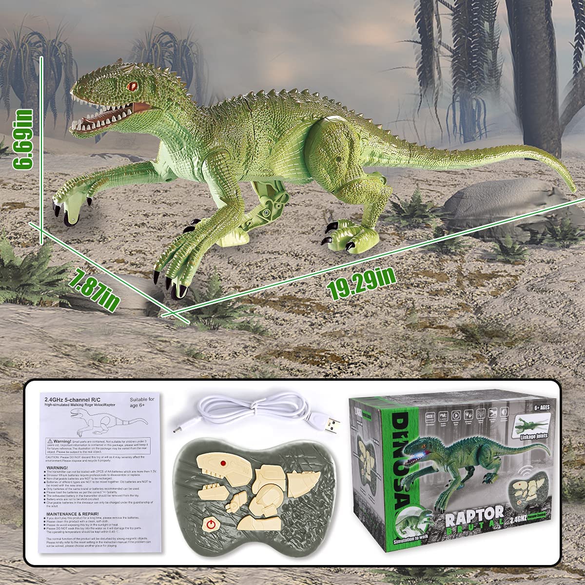 GILOBABY - Dinosaurio con mando a distancia con sonido y luz, camina y ruge