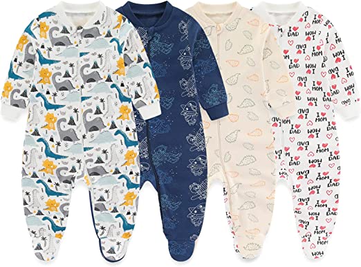 MAMIMAKA Pijamas unisex para bebé recién nacido, pijamas de algodón con cremallera de 2 vías para dormir y jugar, edades de 4,0 a 18 meses