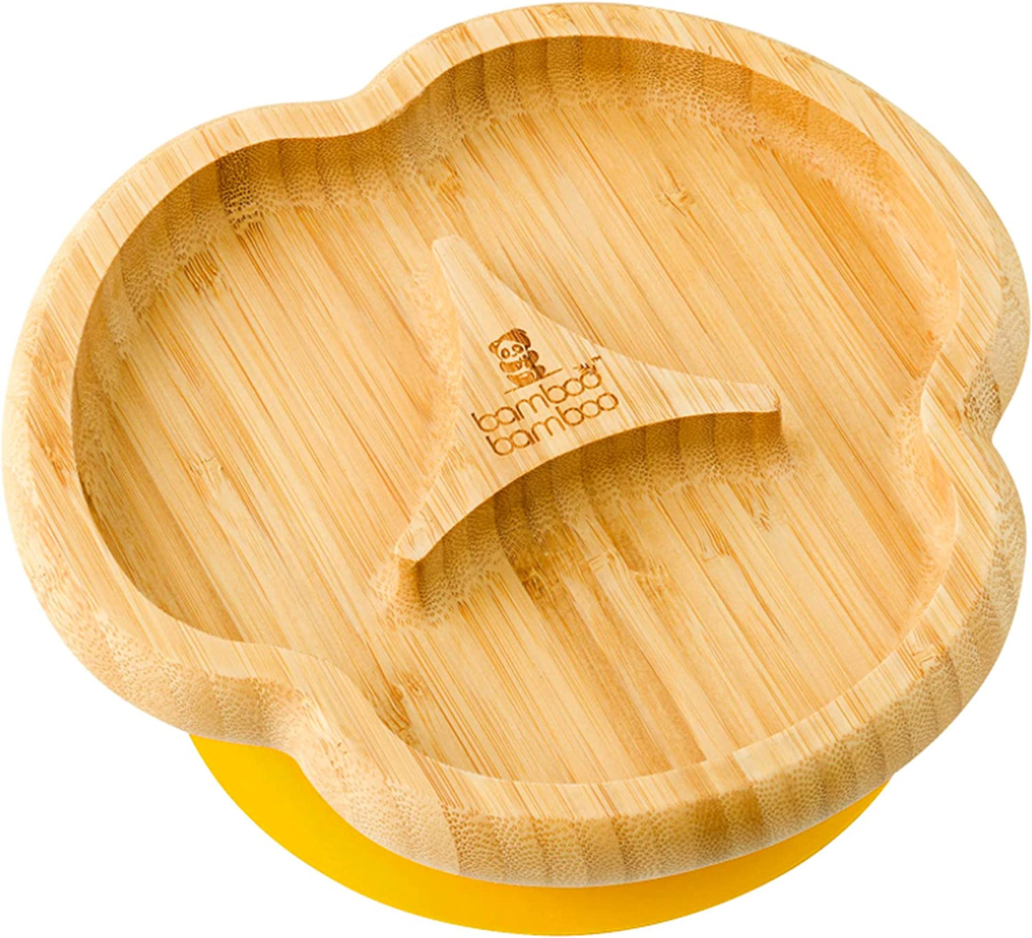 bamboo bamboo Placa de Bambu para Bebês – Crianças e Crianças com Ventosa para Bebês | Não Tóxico | Legal ao toque | Ideal para Baby-Led Weaning (Divisor, Amarelo)